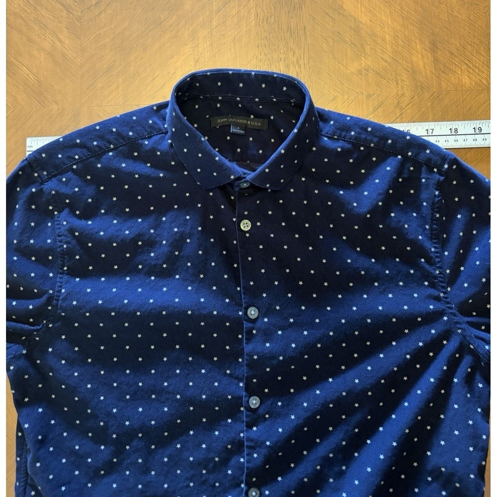 John Varvatos U.S.A. Long Sleeve Button Up Shirt Mens S Blue White Star Pattern - Picture 14 of 16